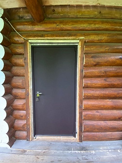 Темно-коричневая глухая входная дверь с МДФ